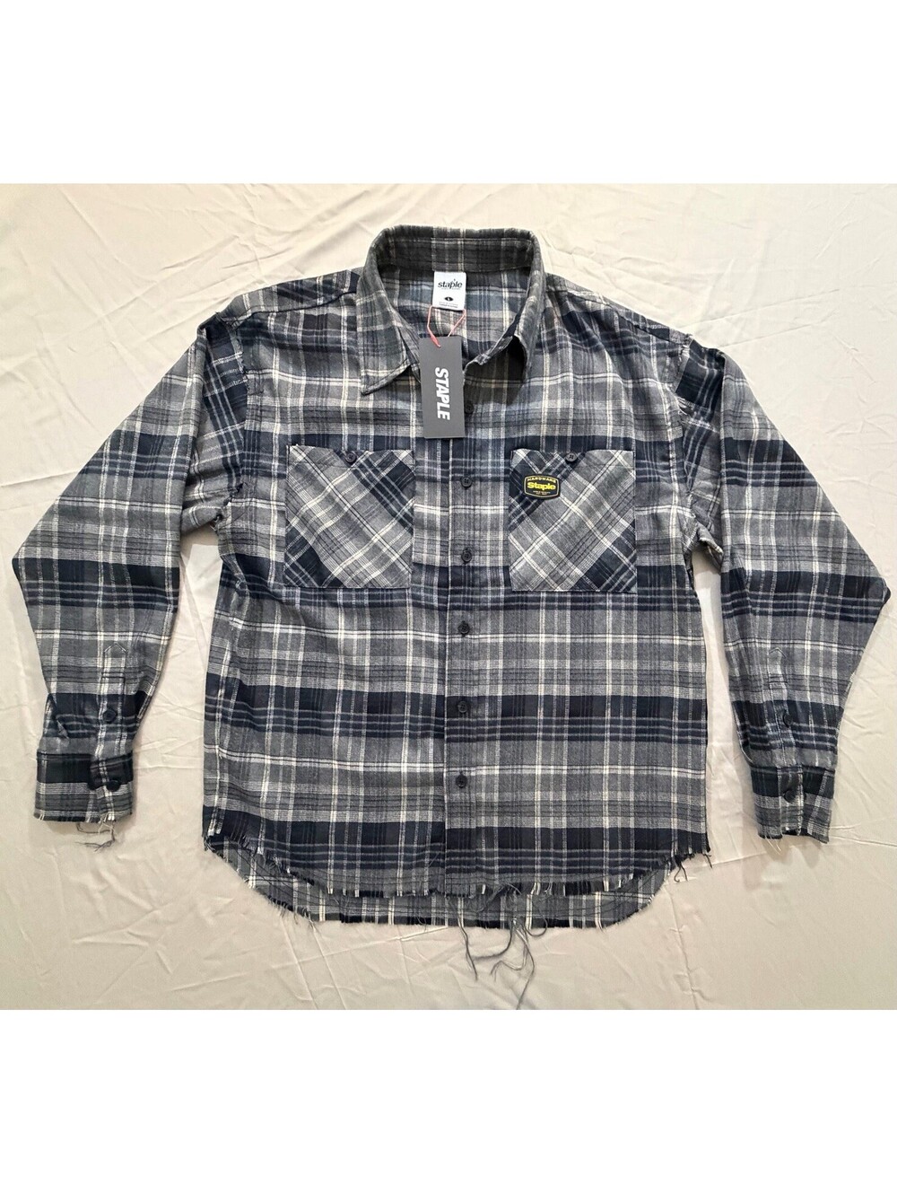 NWT Staple Pigeon Hardware Plaid Flannel Shirt Men’s L Back Graphic
